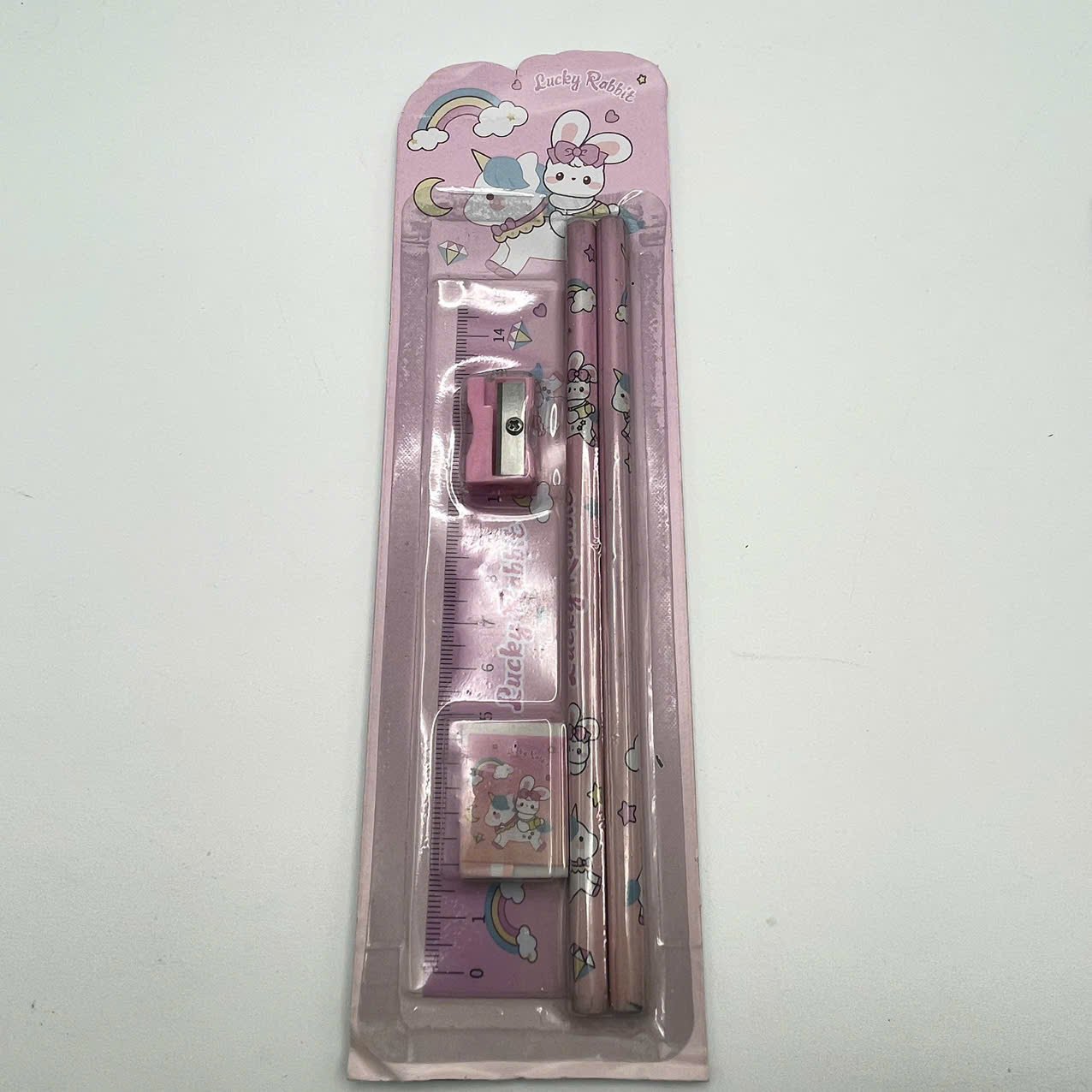 Combo bút chì thước kẻ tẩy gọt bút chì màu hồng